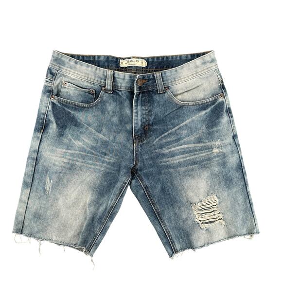 Vintage 90s Jeanius Men's Cut-Off Bermuda Shorts Denim Distressed 32 x 30 - Picture 1 of 6